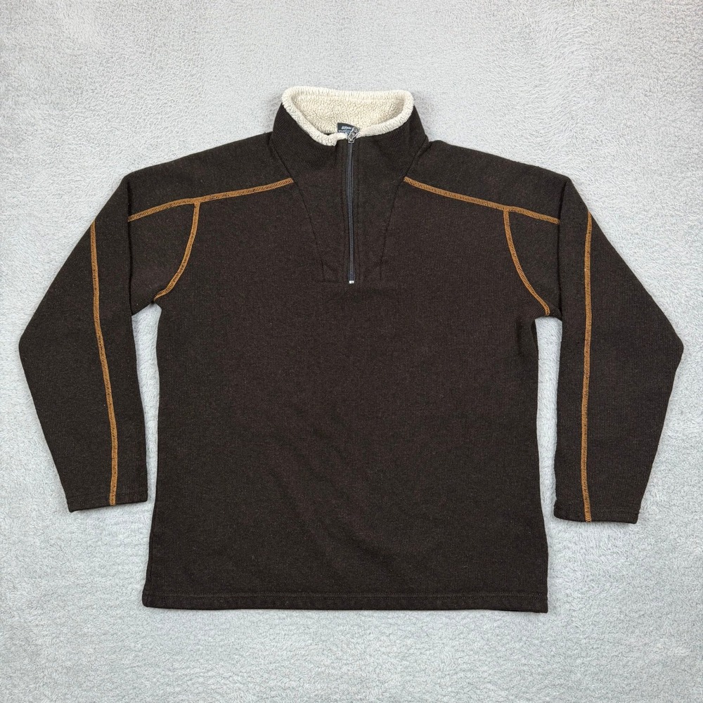 Kuhl Interceptr 1/4 Zip‎ Fleece Pullover Mens Large Brown Alfpaca Gold Stitching